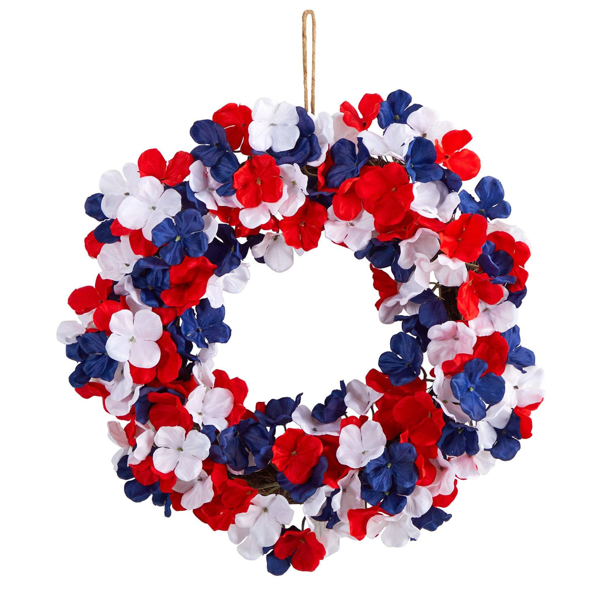 18” Americana Patriotic Hydrangea Artificial Wreath Red White and Blue-Parc Decor