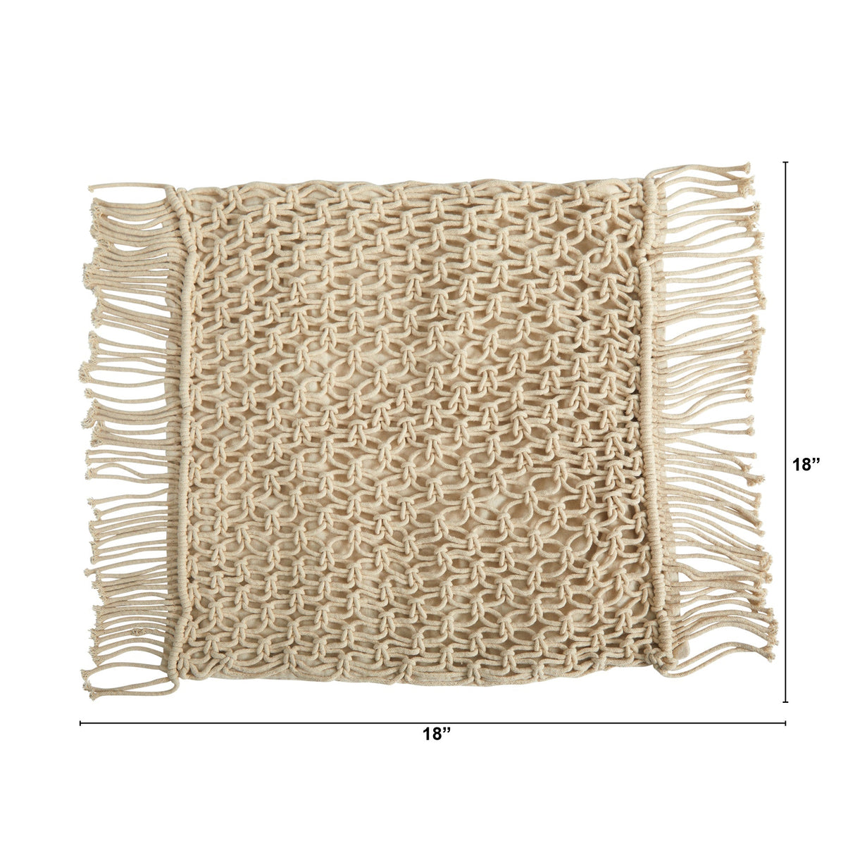 18” BOHO Fringed Woven Macrame Decorative Pillow Cover-Parc Decor