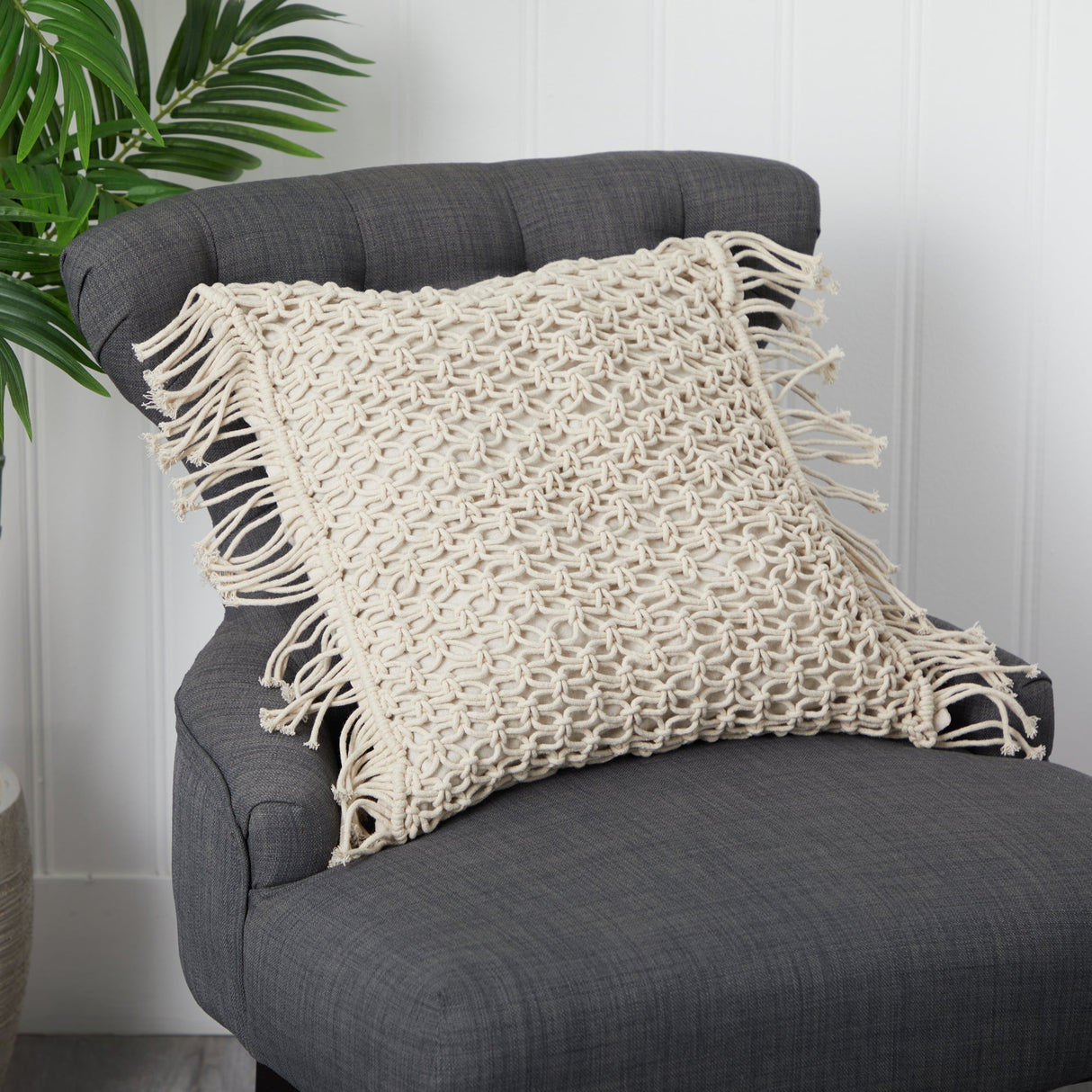 18” BOHO Fringed Woven Macrame Decorative Pillow Cover-Parc Decor