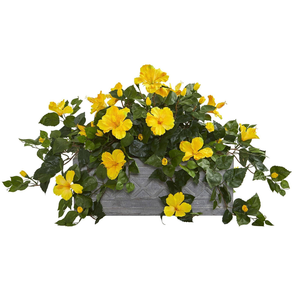 18" Hibiscus Artificial Plant in Stone Planter"-Parc Decor