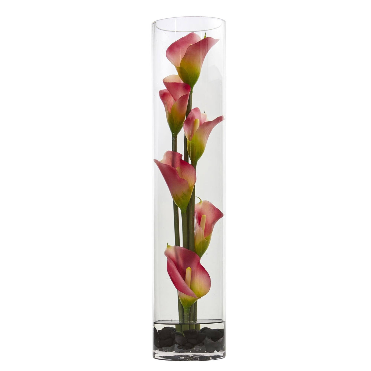 18” Mini Cally Lily Artificial Arrangement in Cylinder Glass-Parc Decor