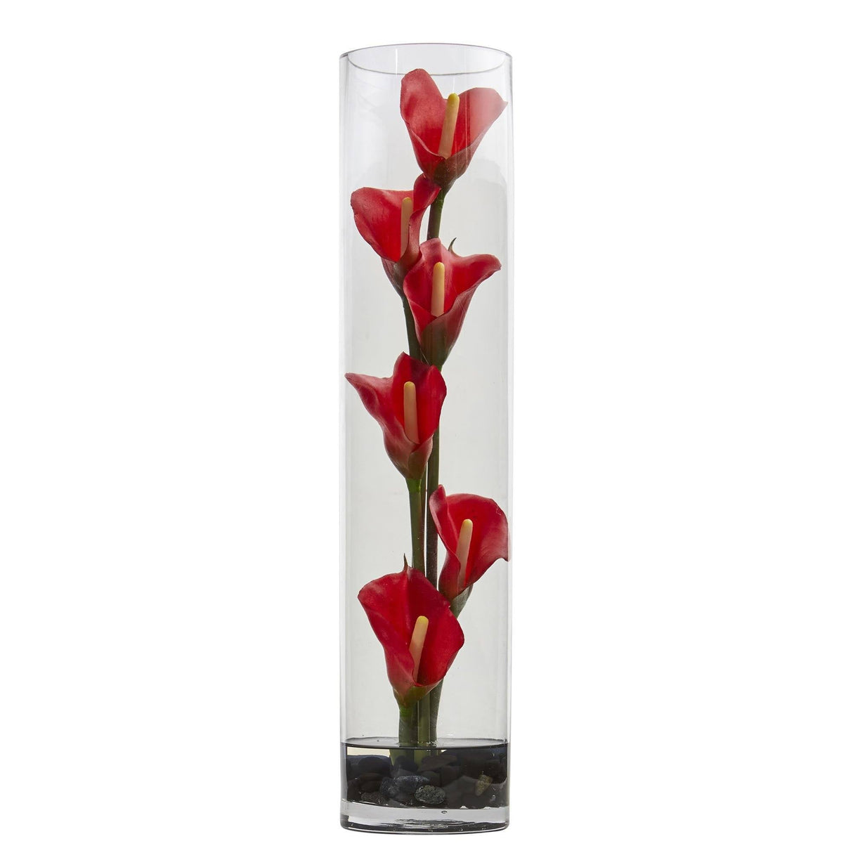 18” Mini Cally Lily Artificial Arrangement in Cylinder Glass-Parc Decor