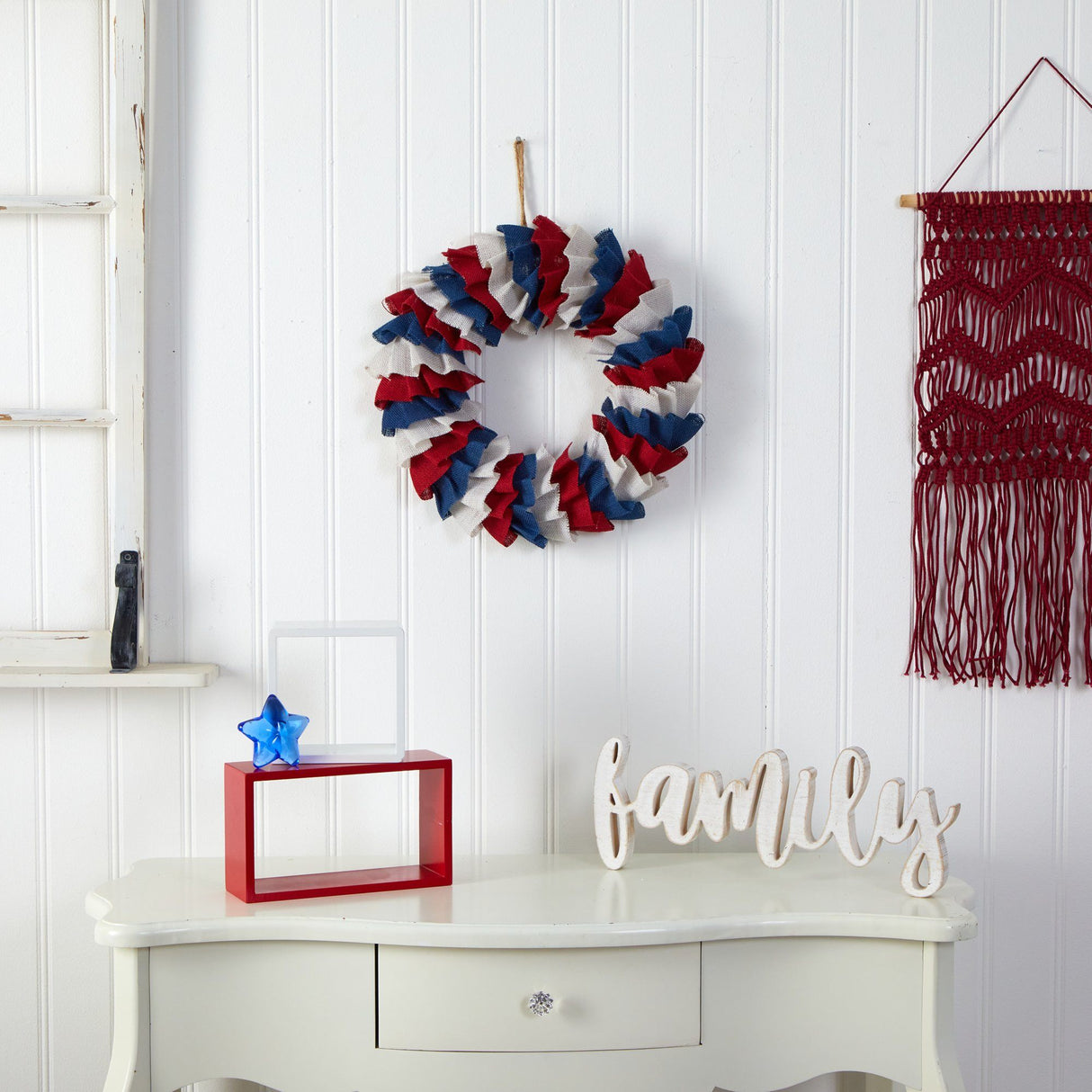 18” Red White and Blue “Americana” Burlap Wreath-Parc Decor