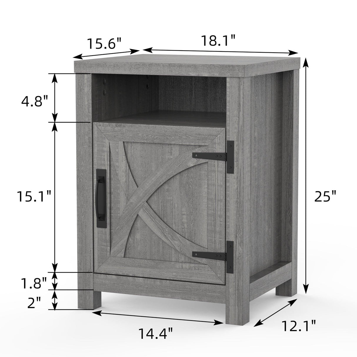 18" Solid Wood Farmhouse Nightstand for Bedroom in Brown or Grey or White-Parc Decor