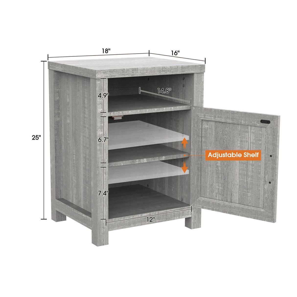 18" Solid Wood Farmhouse Nightstand for Bedroom in Brown or Grey or White-Parc Decor