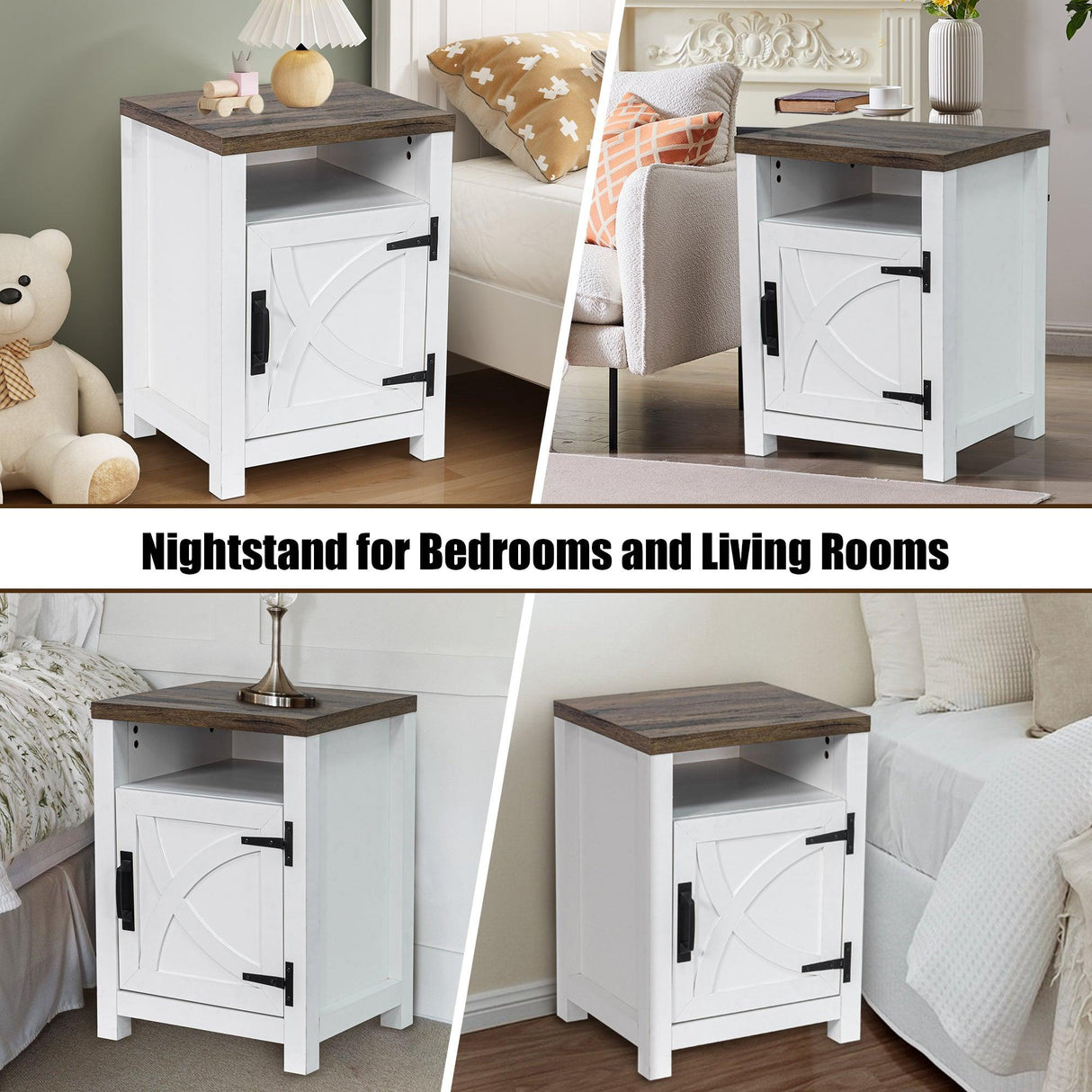 18" Solid Wood Farmhouse Nightstand for Bedroom in Brown or Grey or White-Parc Decor