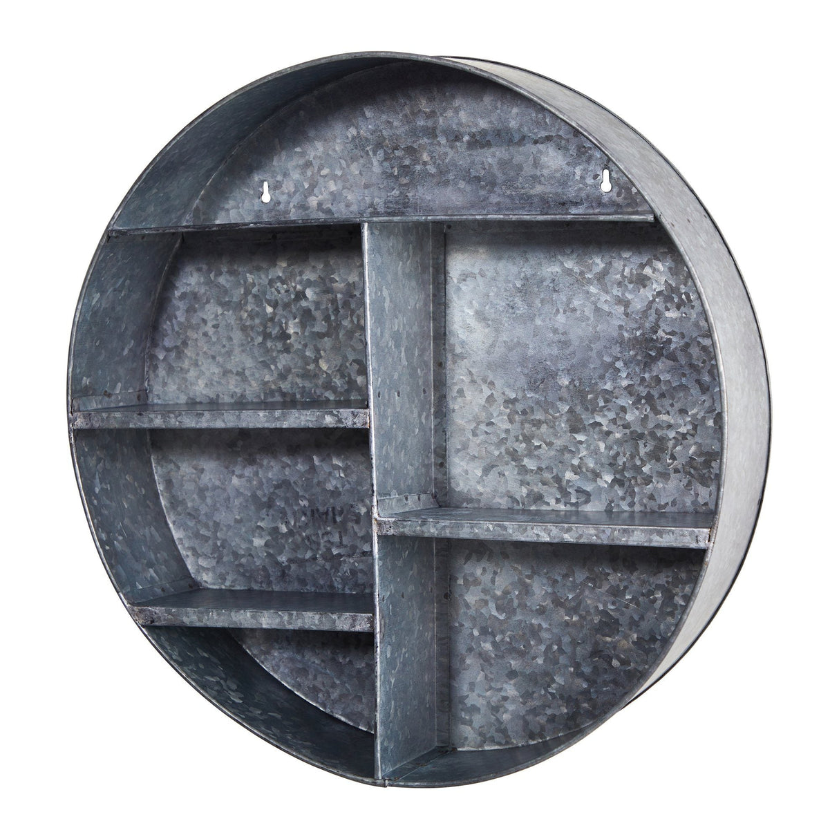 18” Galvanized Circular Metal Wall Mounted Shelf with Four Tier Shelves-Wall Decor-Parc Decor