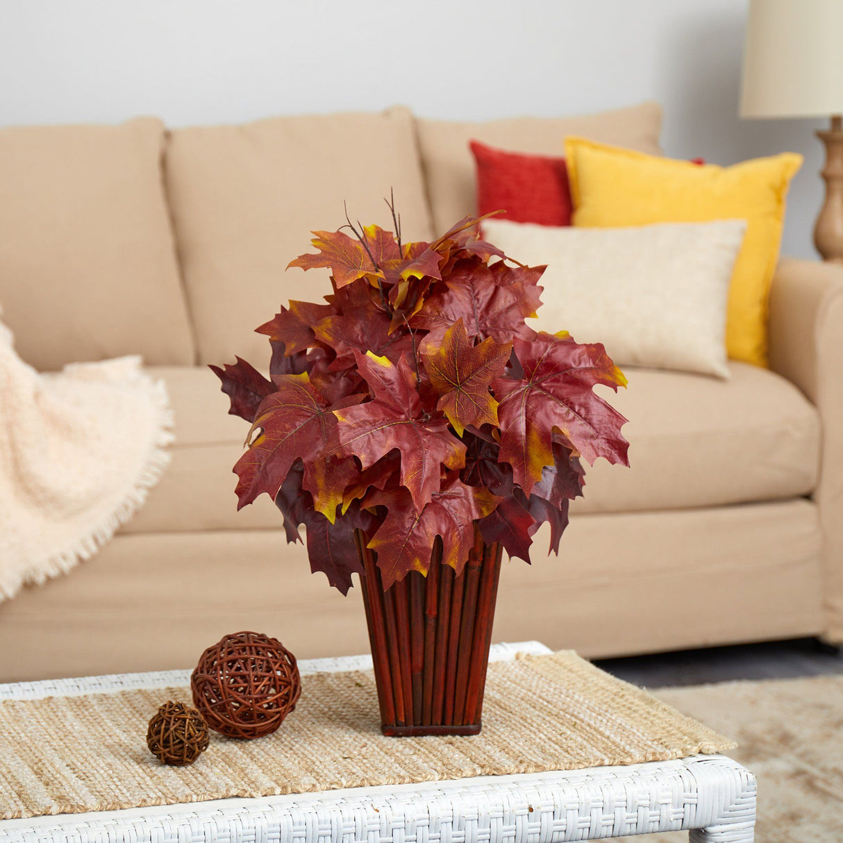 19” Autumn Maple Leaf Artificial Plant in Decorative Planter-Plant in Planter-Parc Decor