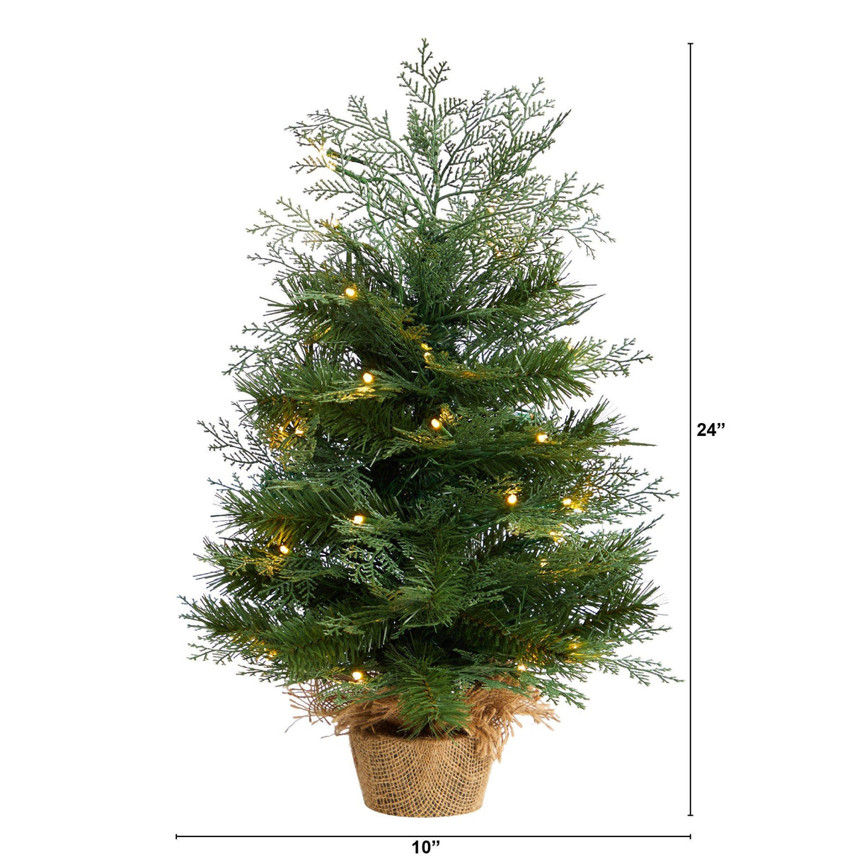 2’ Artificial Christmas Tree in Burlap Base with 35 Warm White LED Lights-Christmas Tree-Parc Decor