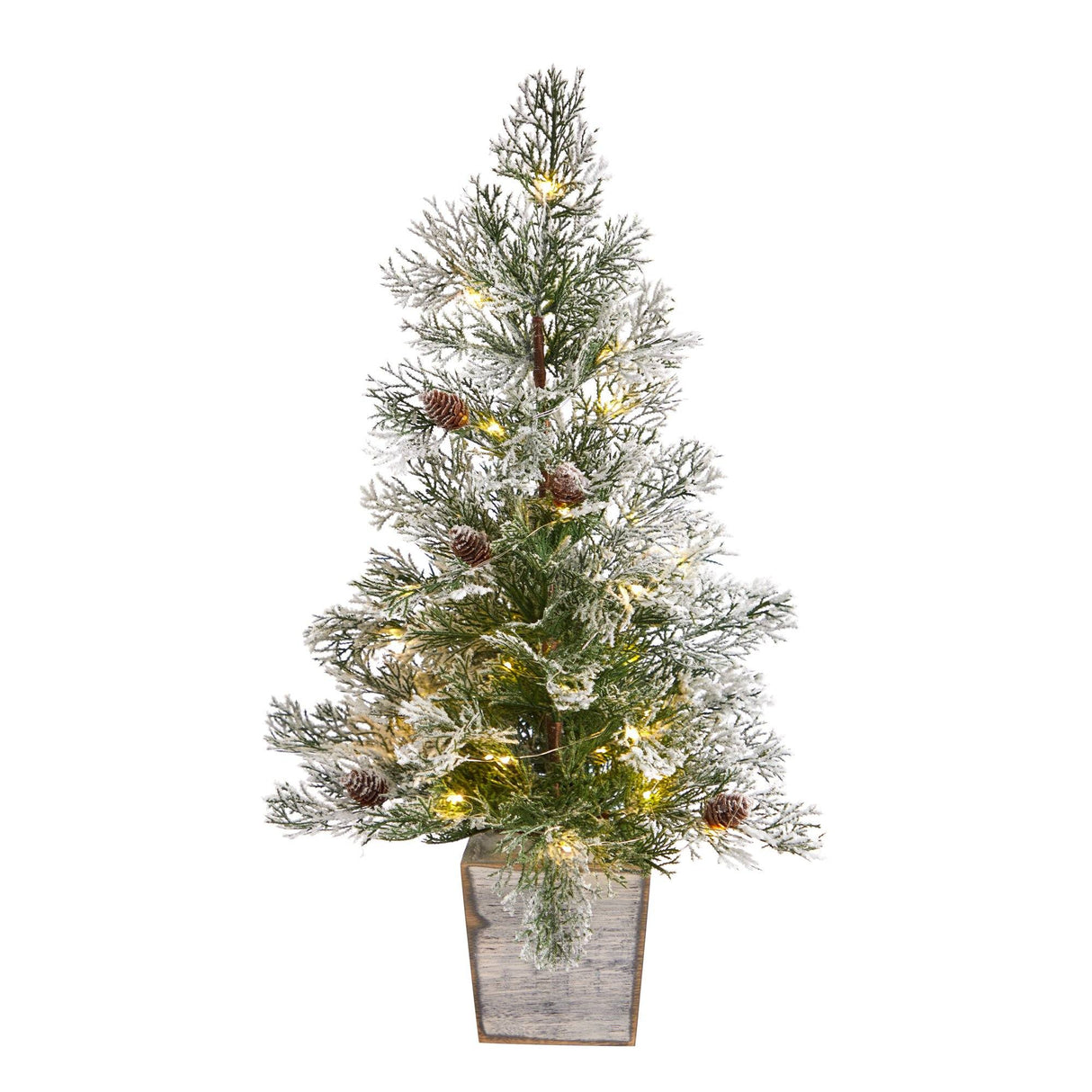 2’ Frosted Pre-Lit Artificial Christmas Tree with Pinecones in Decorative Planter-Christmas Tree-Parc Decor