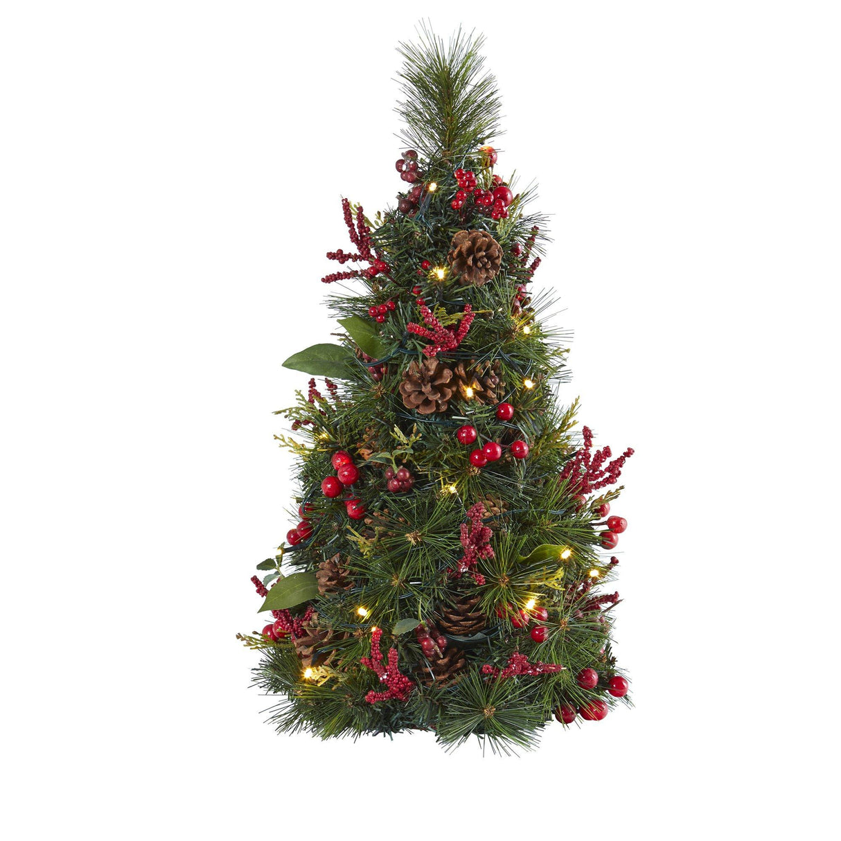 2’ Mixed Berry and Pine Cone Artificial Christmas Tree with 35 Clear LED Lights-Christmas Tree-Parc Decor