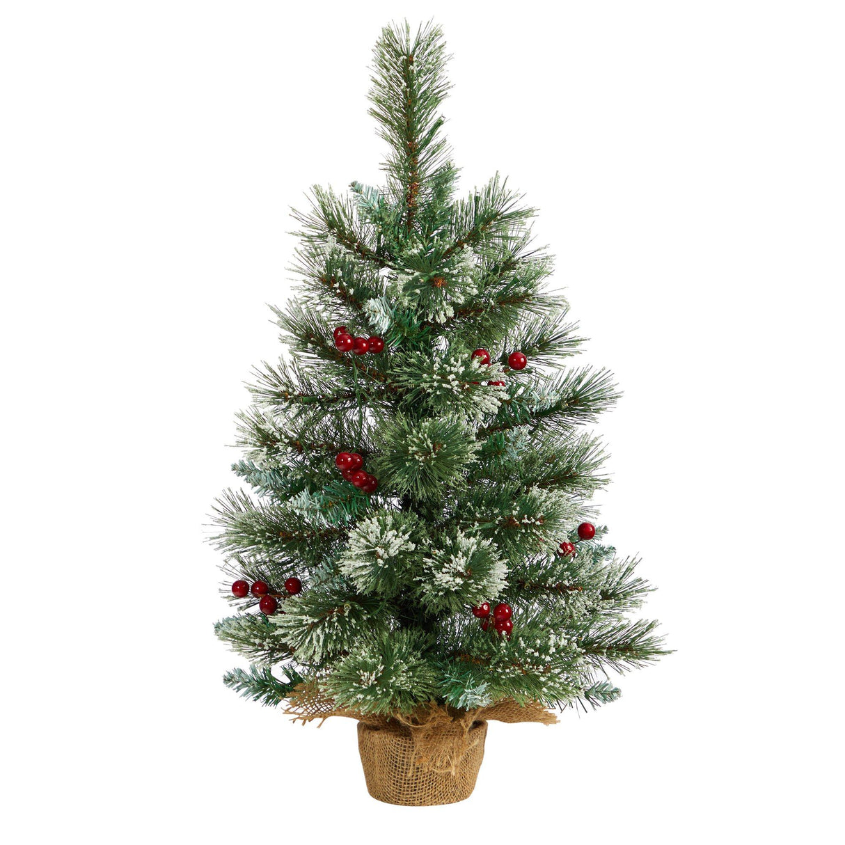2’ Snow Tipped Pine and Berry Artificial Christmas Tree with 35 Warm White LED Lights in Burlap Base-Christmas Tree-Parc Decor