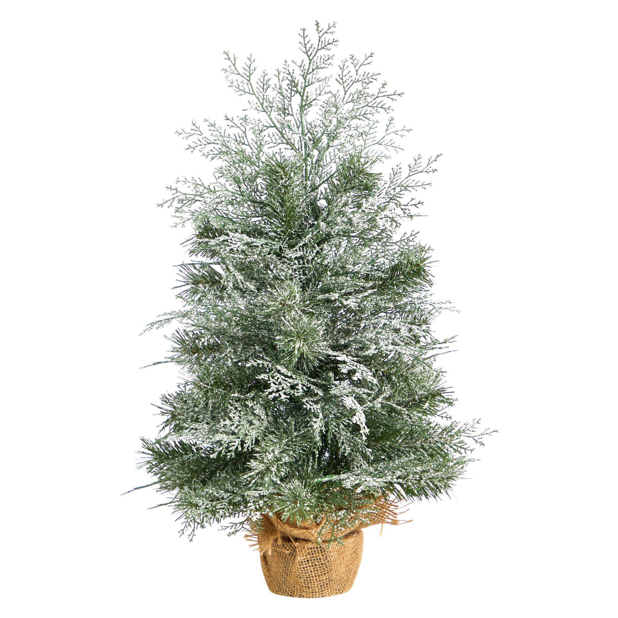 2’ Winter Frosted Artificial Christmas Tree with 35 LED Lights in Burlap Base-Christmas Tree-Parc Decor