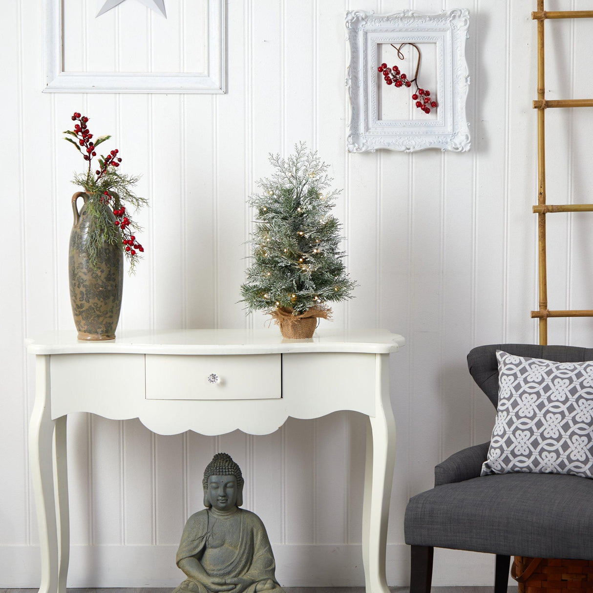 2’ Winter Frosted Artificial Christmas Tree with 35 LED Lights in Burlap Base-Christmas Tree-Parc Decor