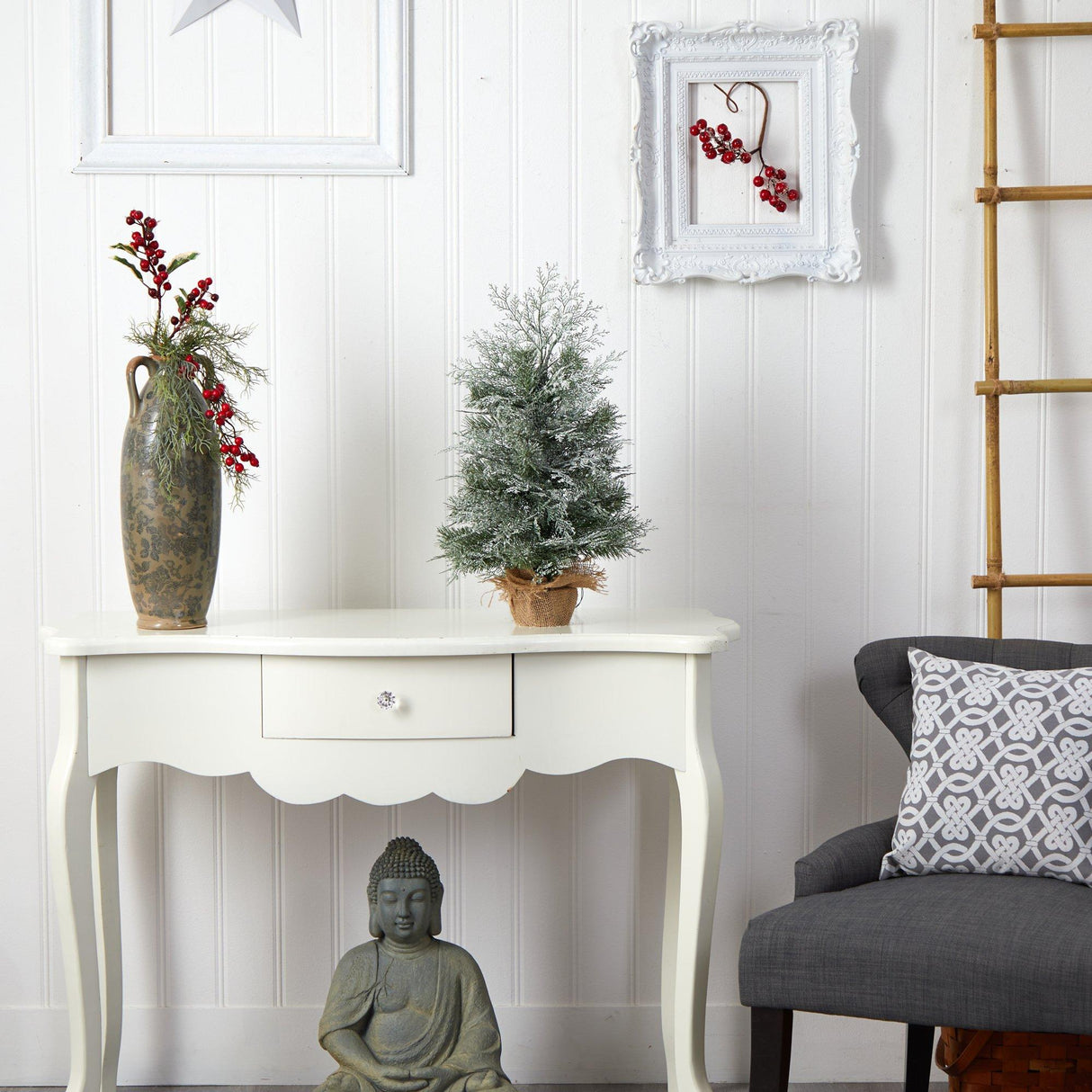 2’ Winter Frosted Artificial Christmas Tree with 35 LED Lights in Burlap Base-Christmas Tree-Parc Decor