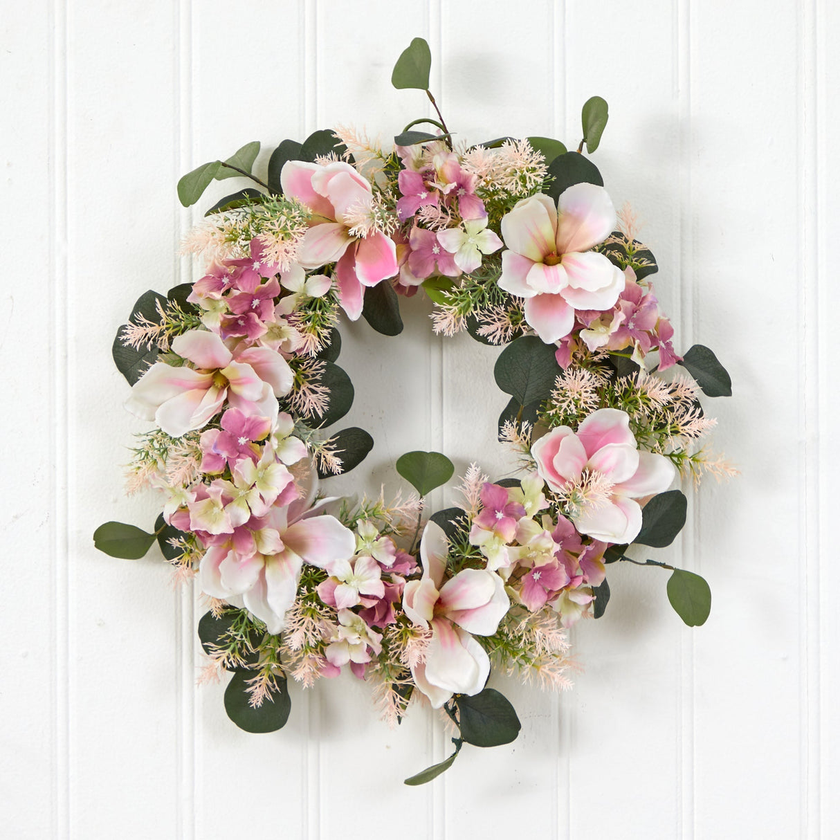 20” Hydrangea and Magnolia Artificial Wreath-Parc Decor
