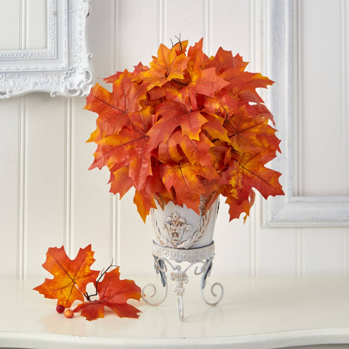 20” Autumn Maple Leaf Artificial Plant in Metal Planter-Plant in Planter-Parc Decor