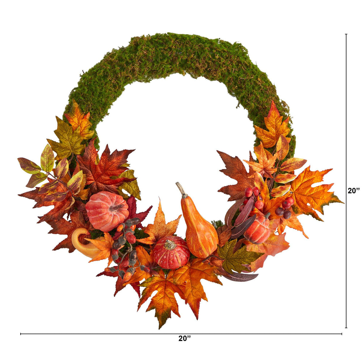 20” Autumn Pumpkin, Gourd and Fall Maple Leaf Artificial Wreath-Wreath-Parc Decor