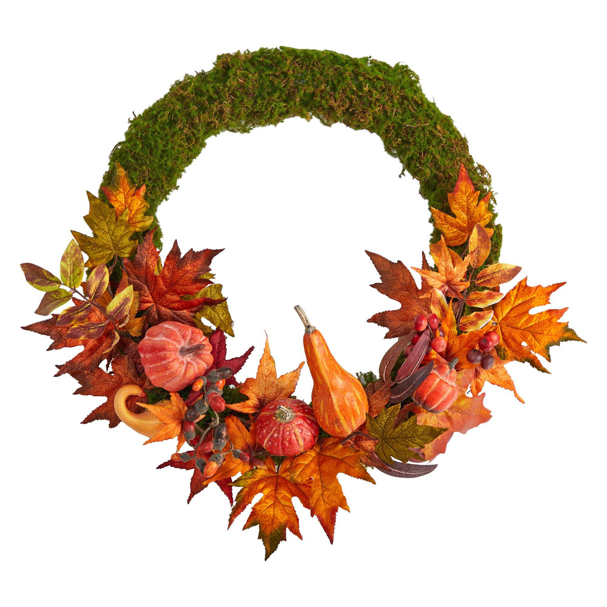 20” Autumn Pumpkin, Gourd and Fall Maple Leaf Artificial Wreath-Wreath-Parc Decor
