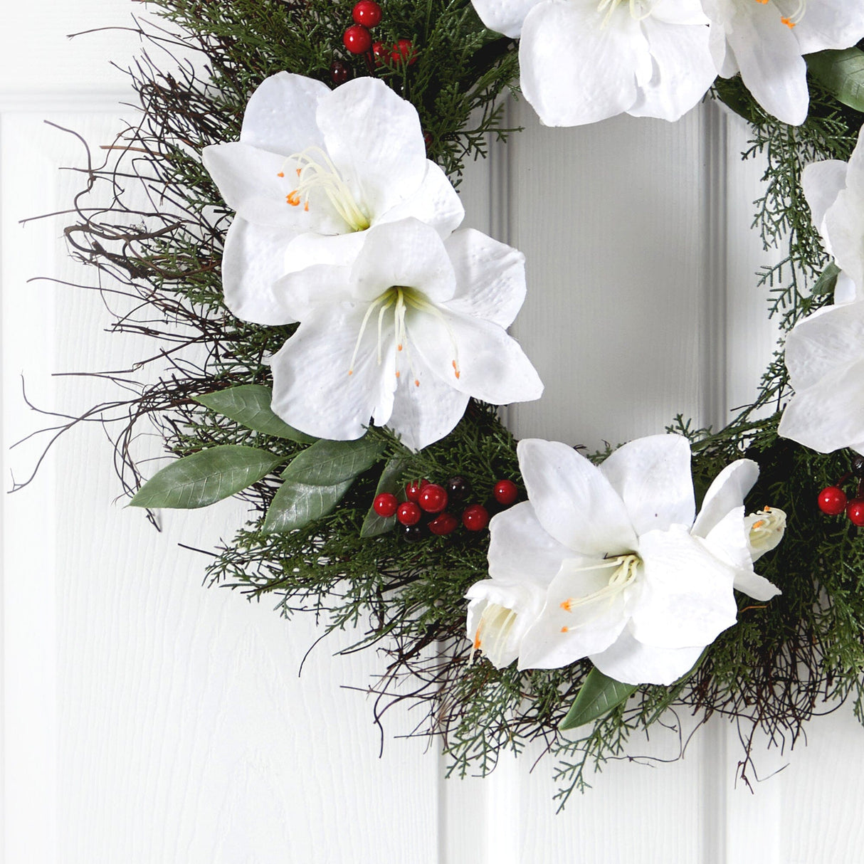 20” Cedar, Amaryllis and Ruscus with Berries Artificial Wreath-Wreath-Parc Decor