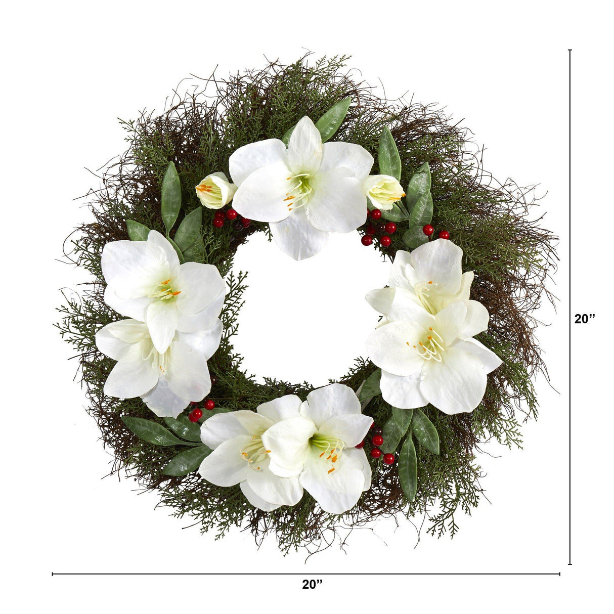 20” Cedar, Amaryllis and Ruscus with Berries Artificial Wreath-Wreath-Parc Decor