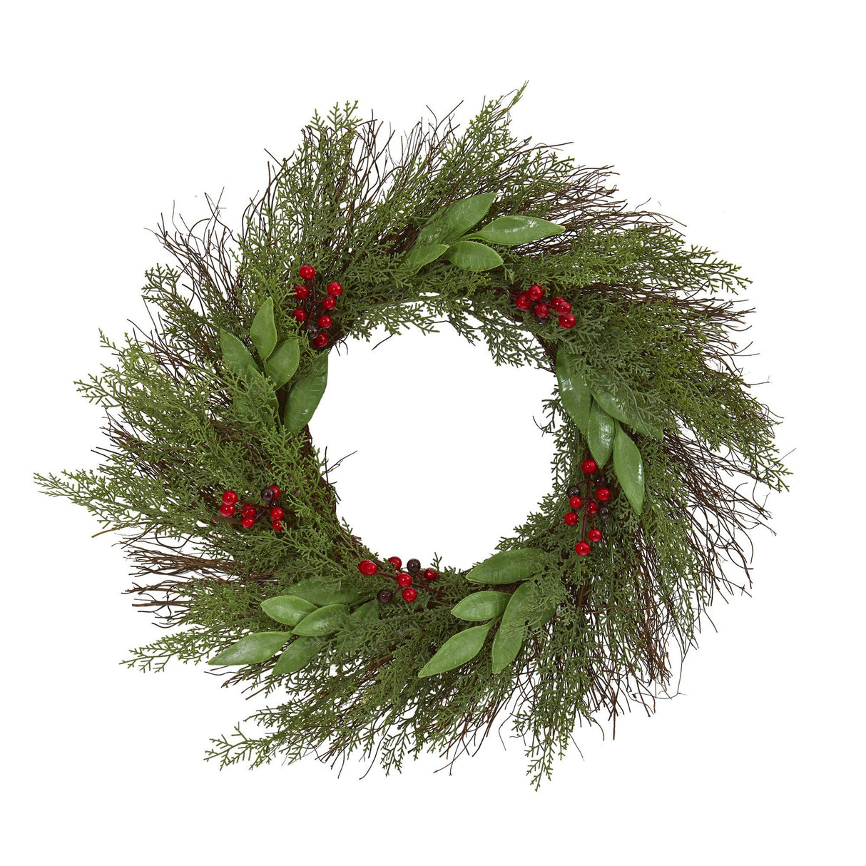 20” Cedar and Ruscus with Berries Artificial Wreath-Wreath-Parc Decor