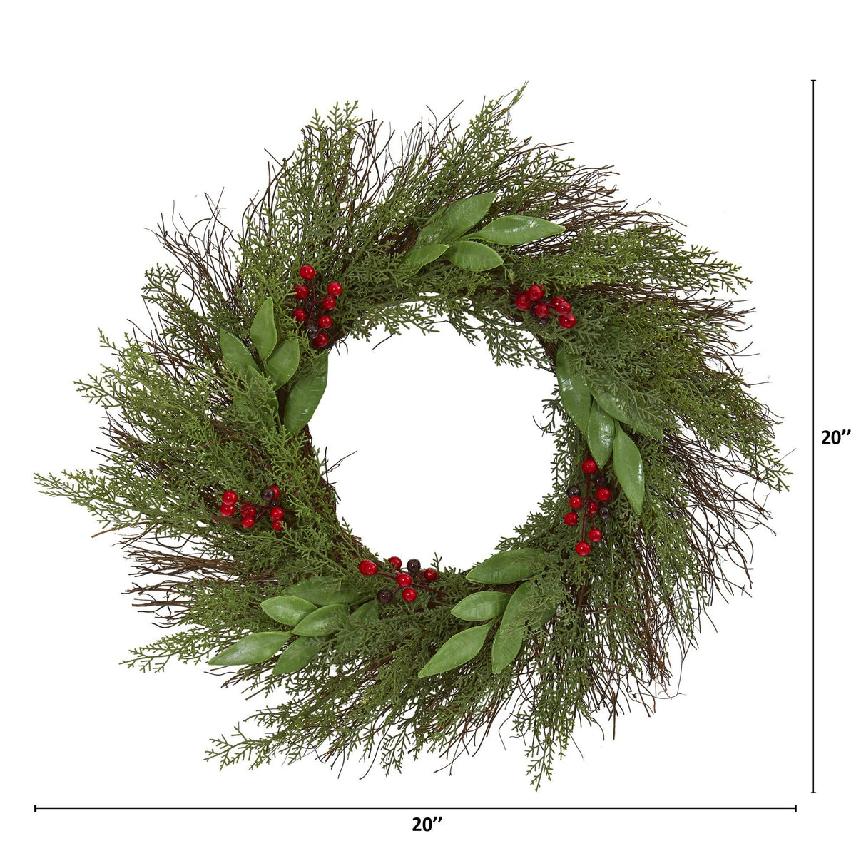 20” Cedar and Ruscus with Berries Artificial Wreath-Wreath-Parc Decor