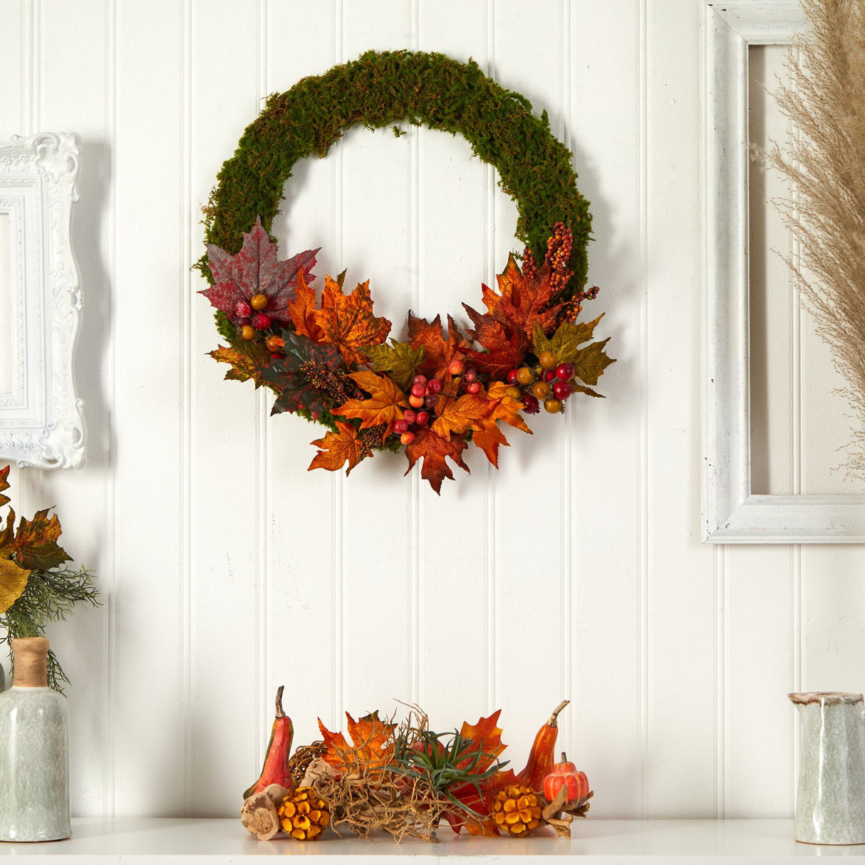 20” Fall Maple Leaf and Berries Artificial Autumn Wreath-Wreath-Parc Decor