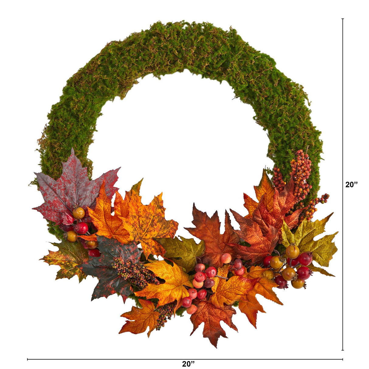 20” Fall Maple Leaf and Berries Artificial Autumn Wreath-Wreath-Parc Decor