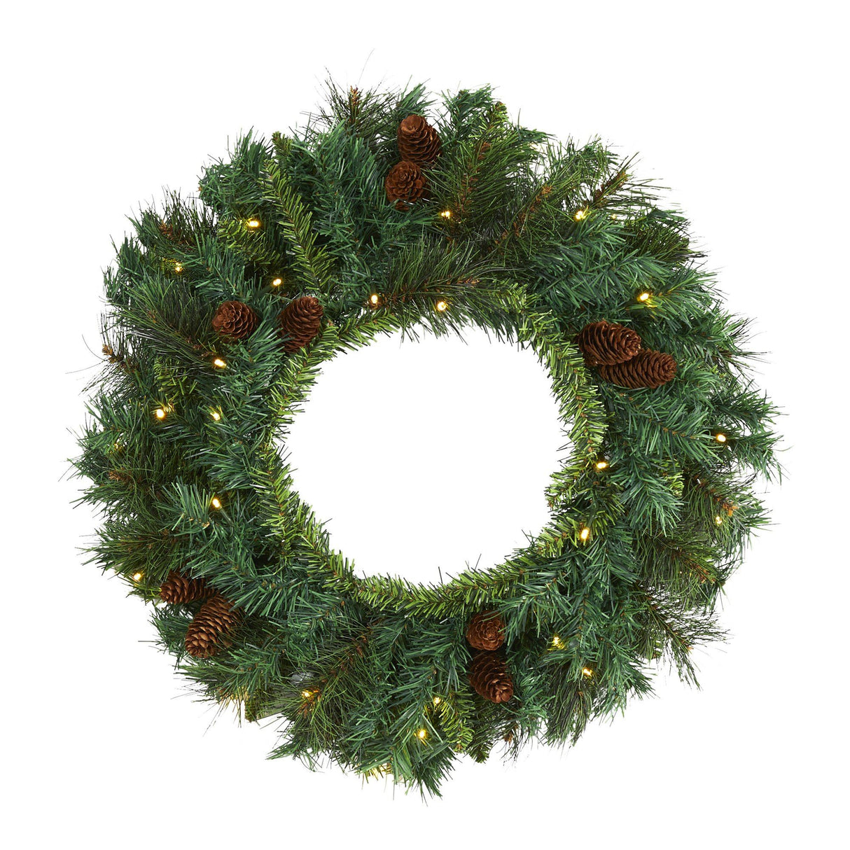 20” Mixed Pine and Pinecone Artificial Christmas Wreath with 35 Clear LED Lights-Wreath-Parc Decor
