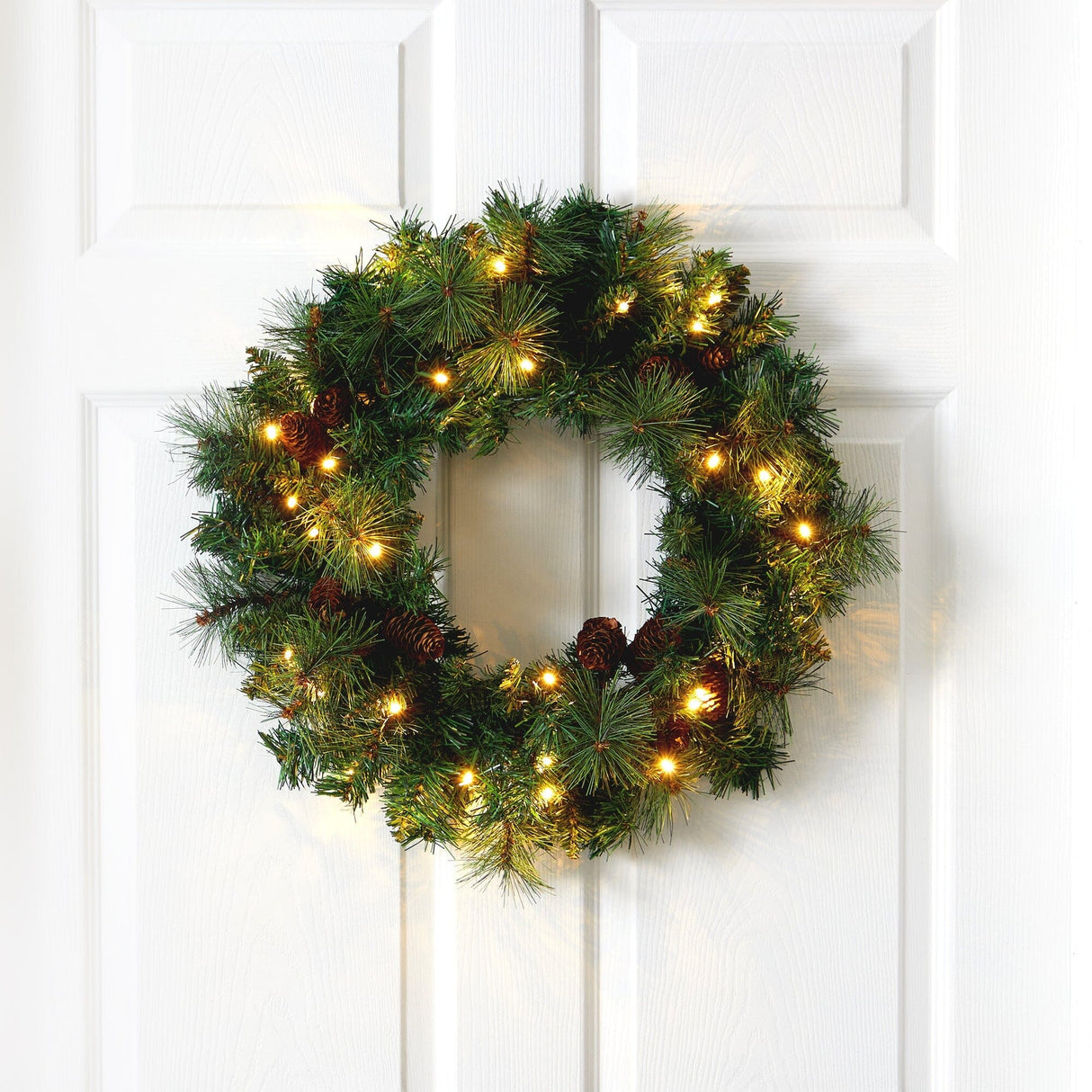 20” Mixed Pine and Pinecone Artificial Christmas Wreath with 35 Clear LED Lights-Wreath-Parc Decor