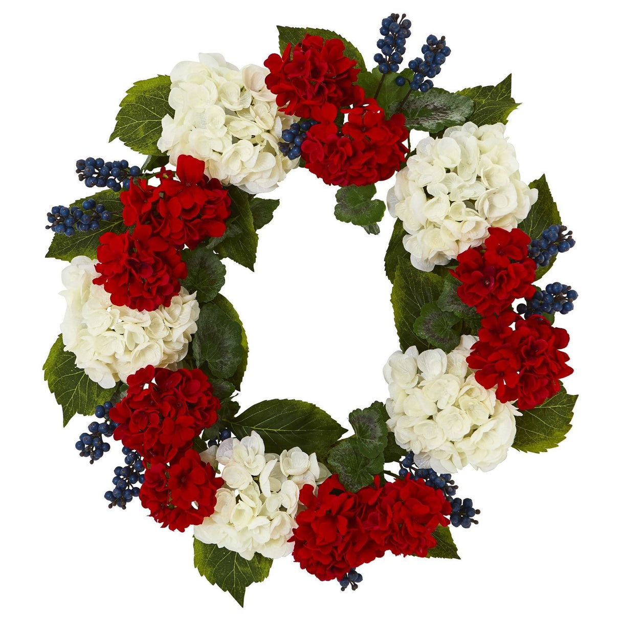 21” Geranium and Blue Berry Artificial Wreath-Parc Decor
