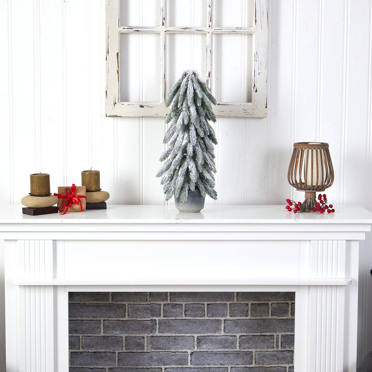 21” Flocked Artificial Christmas Tree in Decorative Planter-Christmas Tree-Parc Decor