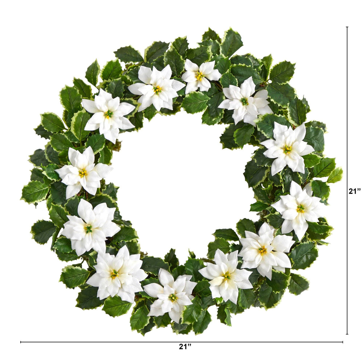 21” Poinsettia and Variegated Holly Artificial Christmas Wreath-Wreath-Parc Decor