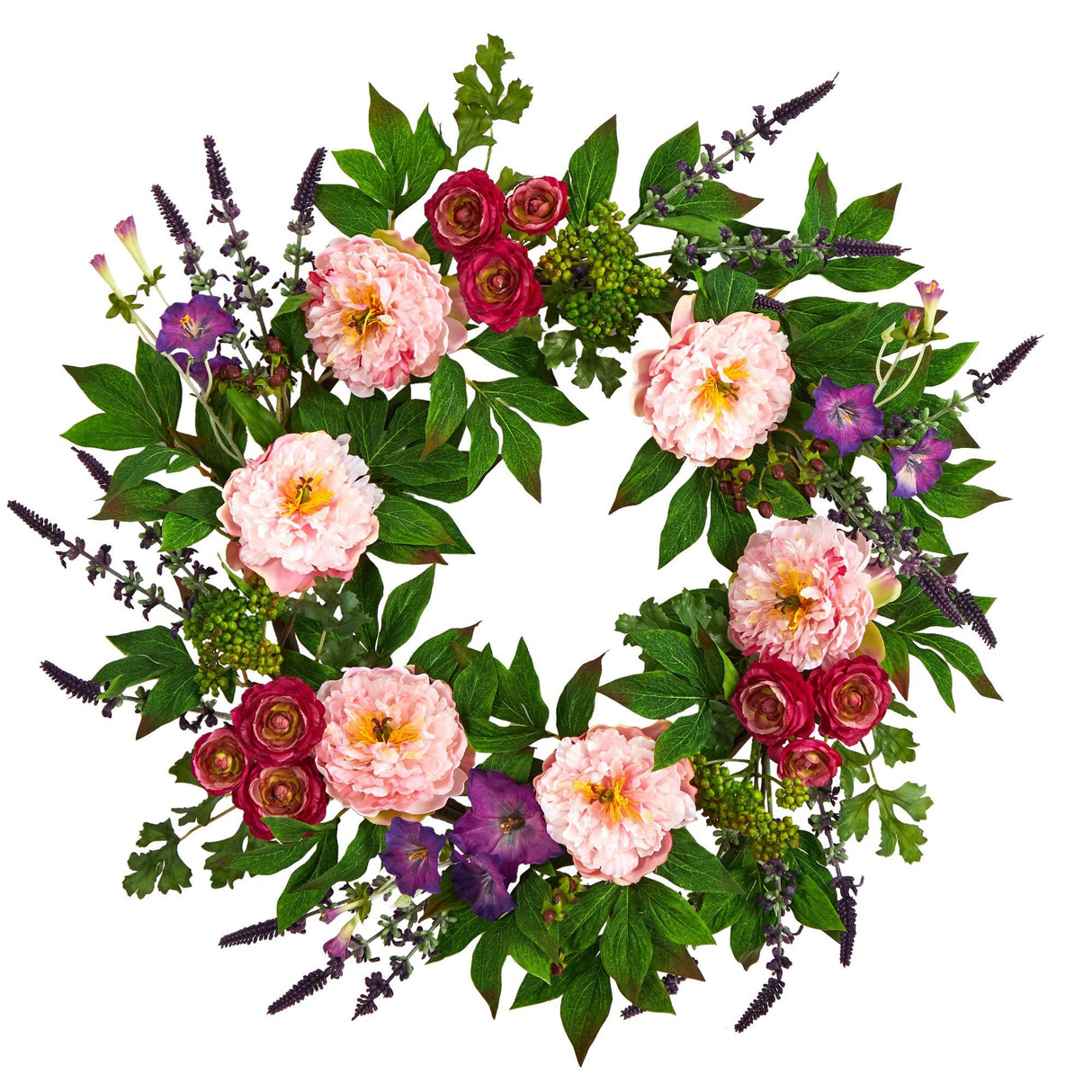 22” Assorted Peony Artificial Wreath-Parc Decor