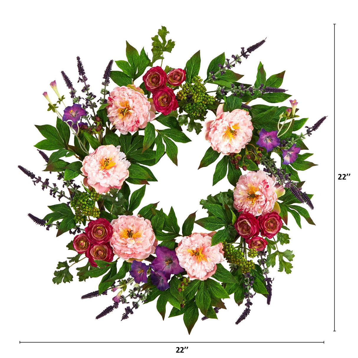 22” Assorted Peony Artificial Wreath-Parc Decor