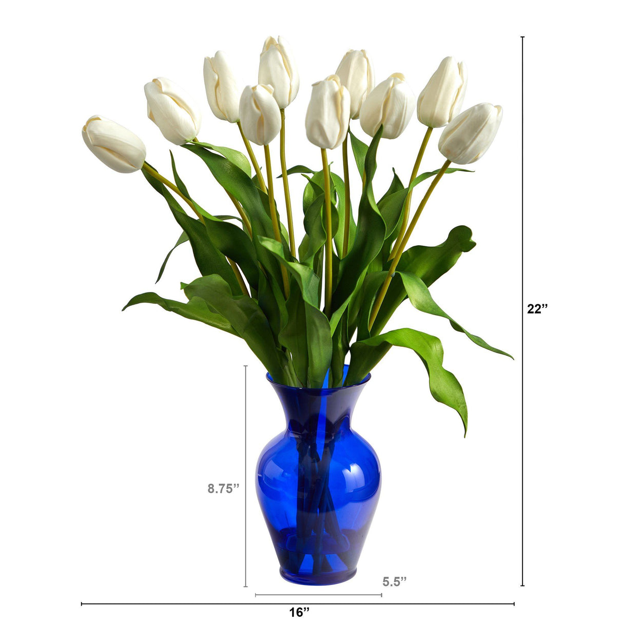 22” Dutch Tulip Artificial Arrangement in Blue Colored Vase-Parc Decor