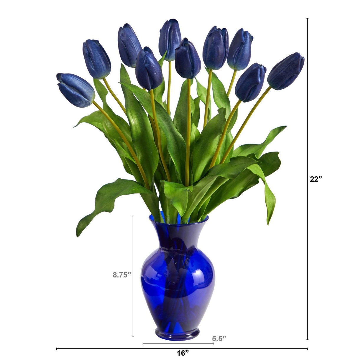 22” Dutch Tulip Artificial Arrangement in Blue Colored Vase-Parc Decor