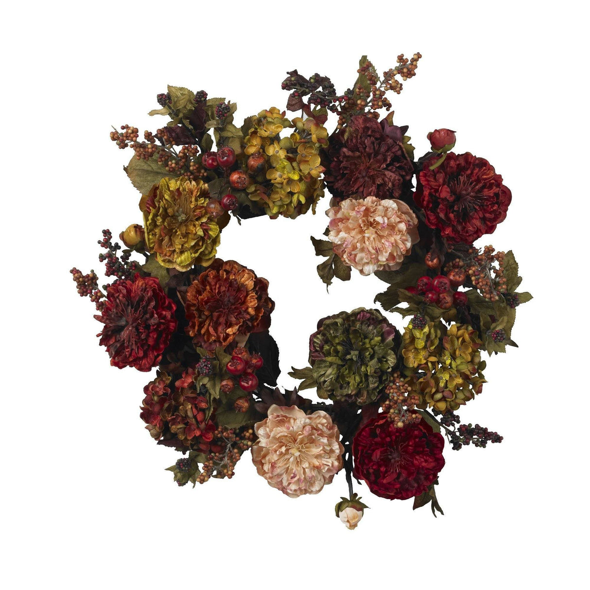 22" Autumn Hydrangea Peony Wreath-Wreath-Parc Decor