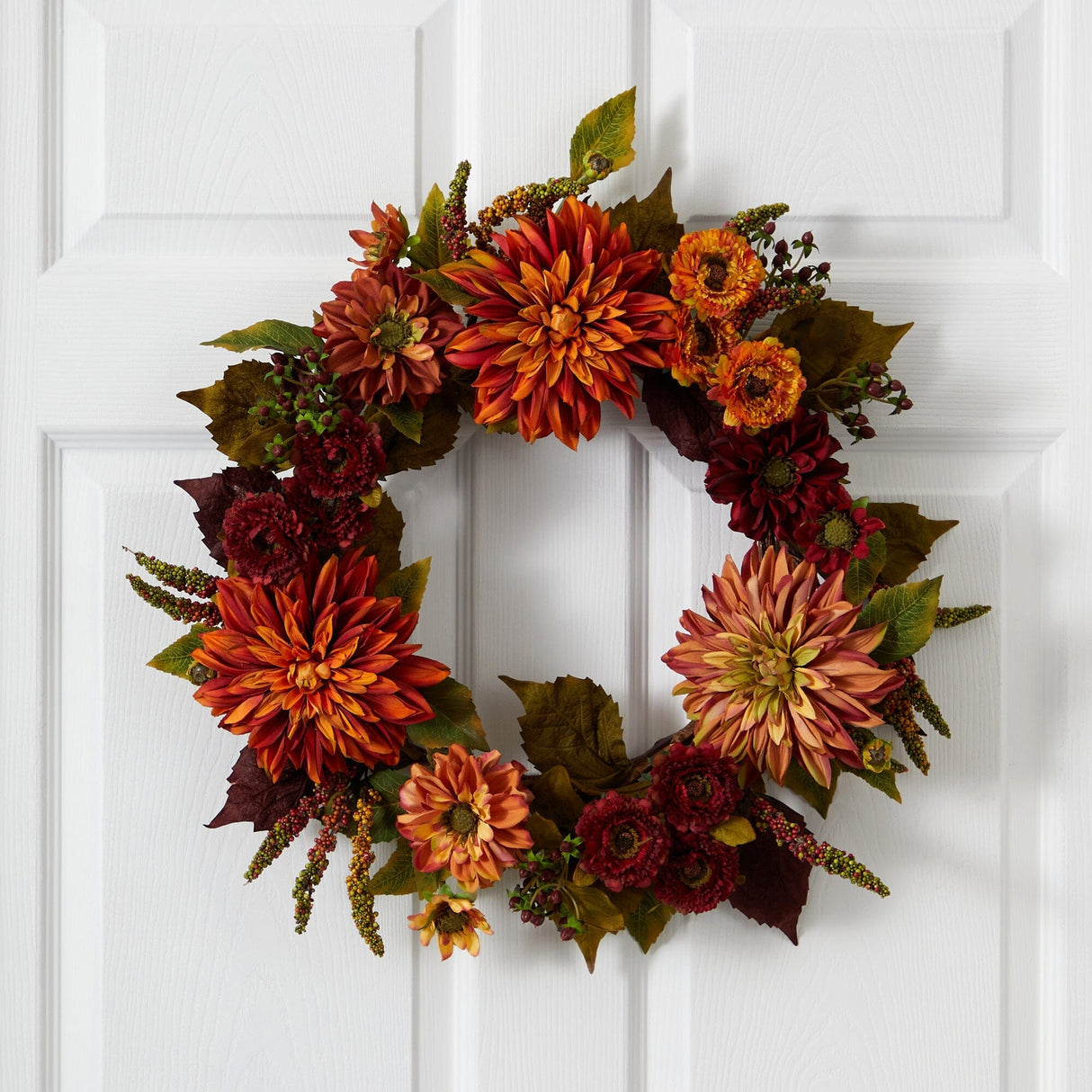 22” Dahlia & Mum Wreath - Autumn Beauty-Wreath-Parc Decor