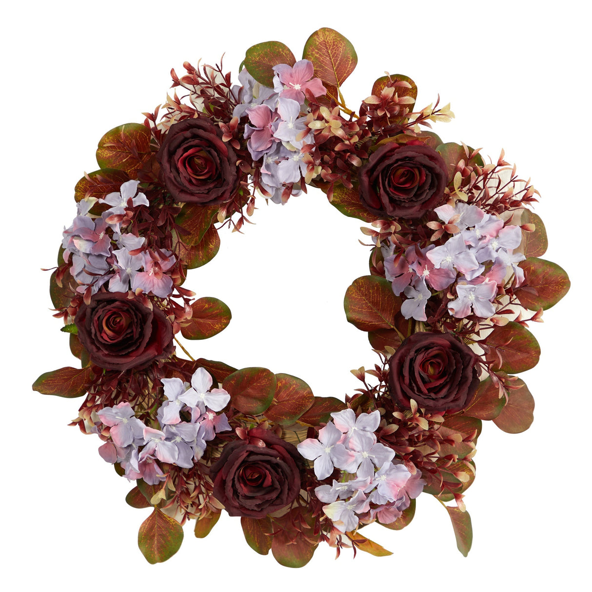 22” Fall Hydrangea and Rose Autumn Artificial Wreath-Wreath-Parc Decor