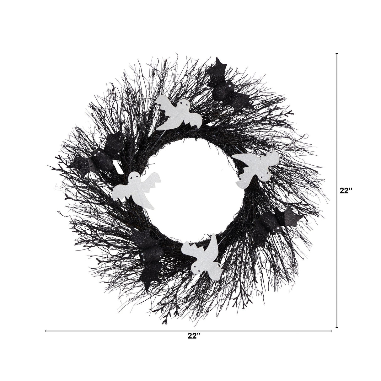 22" Halloween Ghost and Bats Twig Wreath-Wreath-Parc Decor