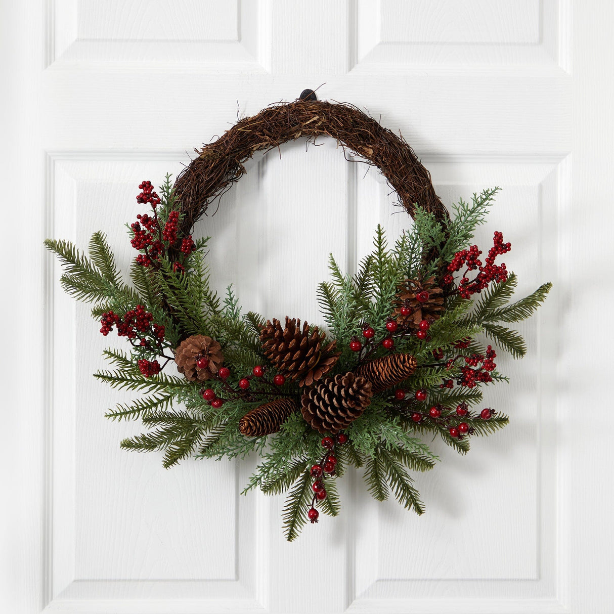 22” Mixed Pine and Cedar with Berries and Pine Cones Artificial Wreath-Wreath-Parc Decor