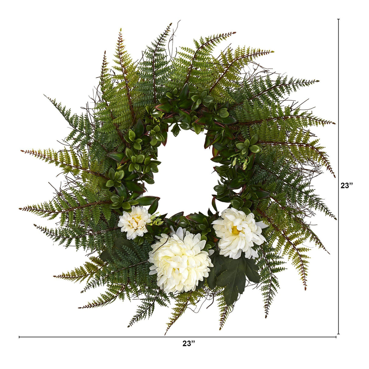 23” Assorted Fern and Chrysanthemum Artificial Wreath-Parc Decor