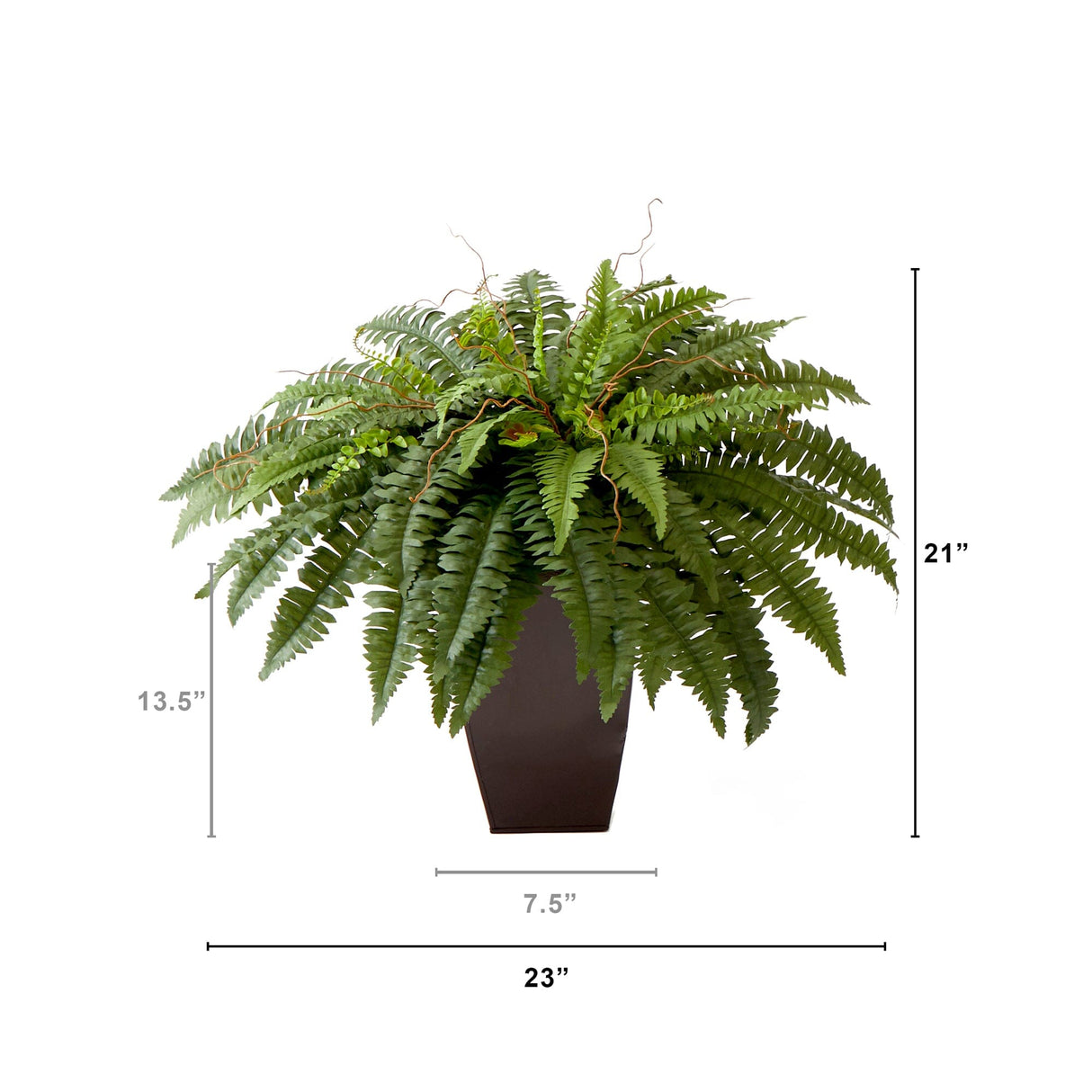 23” Artificial Boston Fern Plant with Tapered Bronze Square Metal Planter DIY KIT - Set of 2-Plant in Planter-Parc Decor