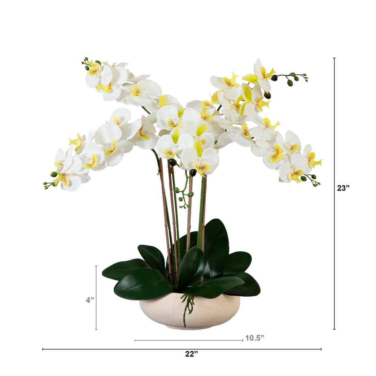 23” Artificial Phalaenopsis Orchid Arrangement in White Ceramic Planter (Real Touch)-Arrangement-Parc Decor