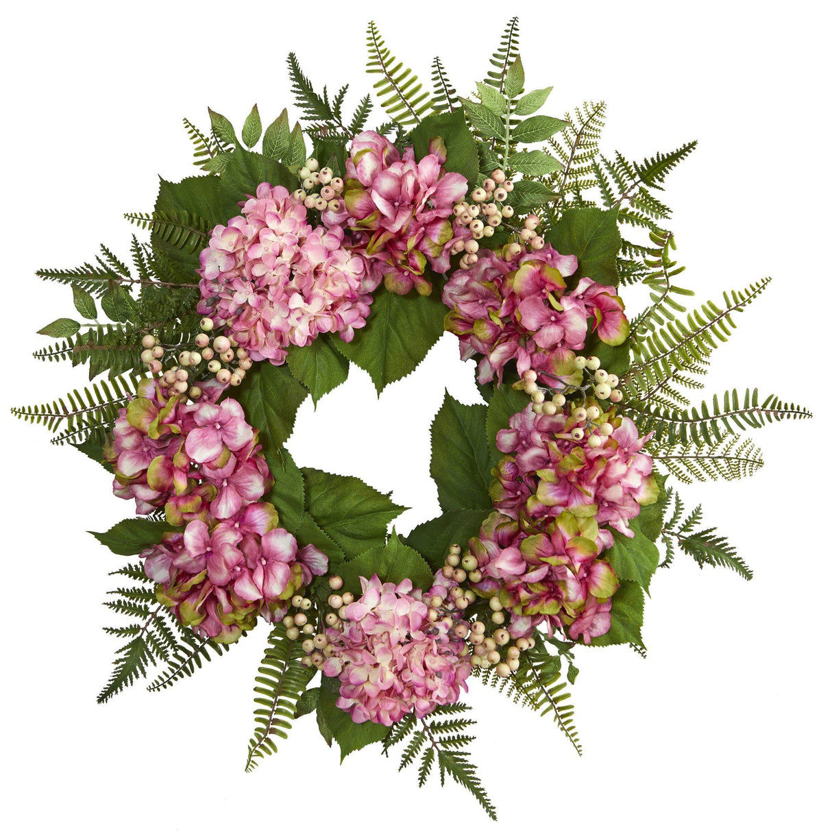 24” Artificial Hydrangea Berry Wreath-Parc Decor