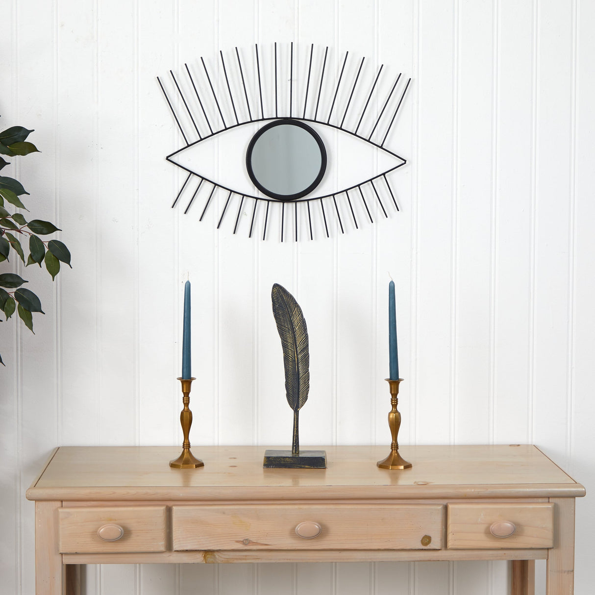 24” Black Metal Eye Wall Mirror-Parc Decor