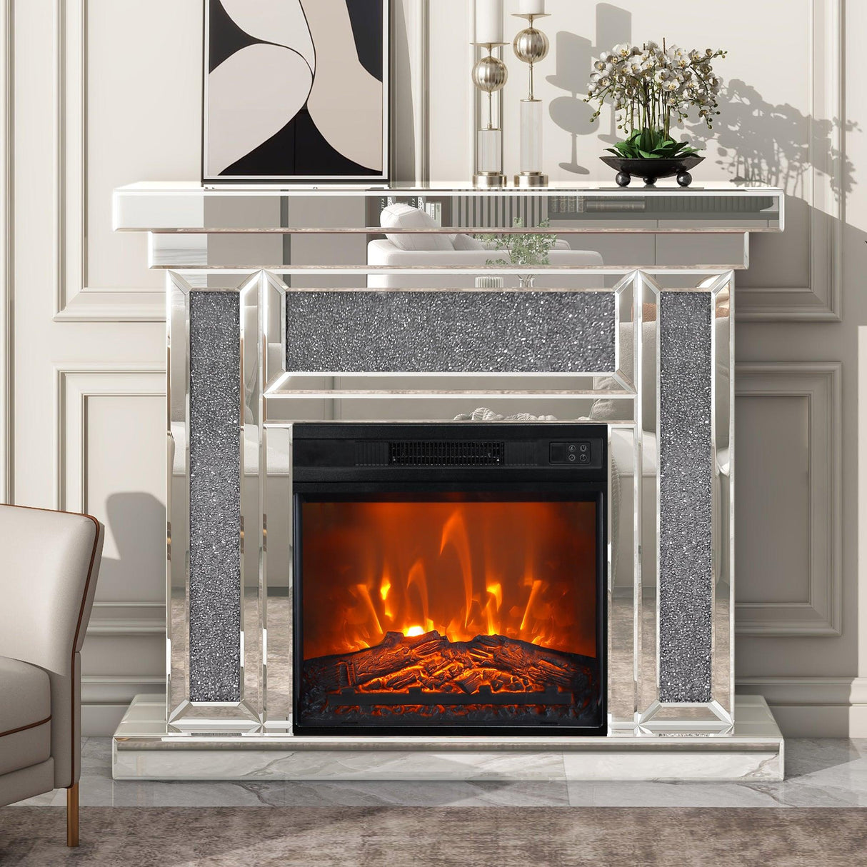 24" Insert Black Electric Fireplace with Remote Control-Parc Decor