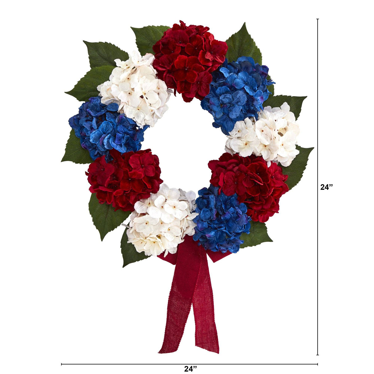 24” Red, White and Blue “Americana” Hydrangea Artificial Wreath-Parc Decor